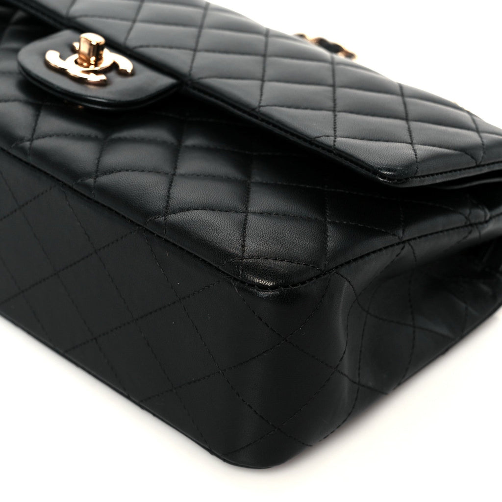 Lambskin Quilted Medium Double Flap Black At My store