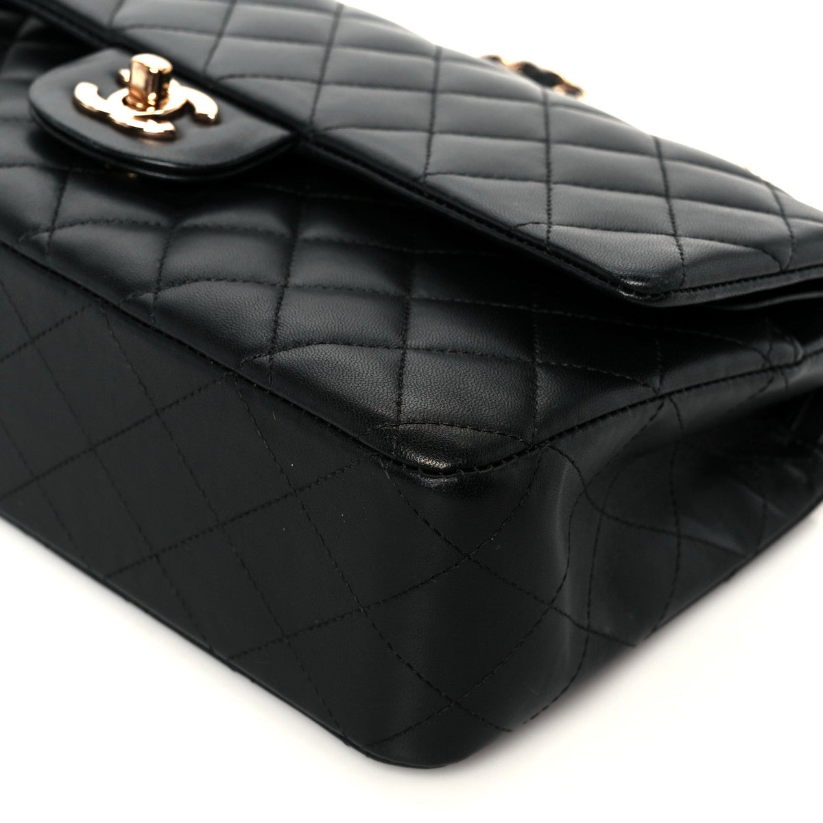 Lambskin Quilted Medium Double Flap Black At My store