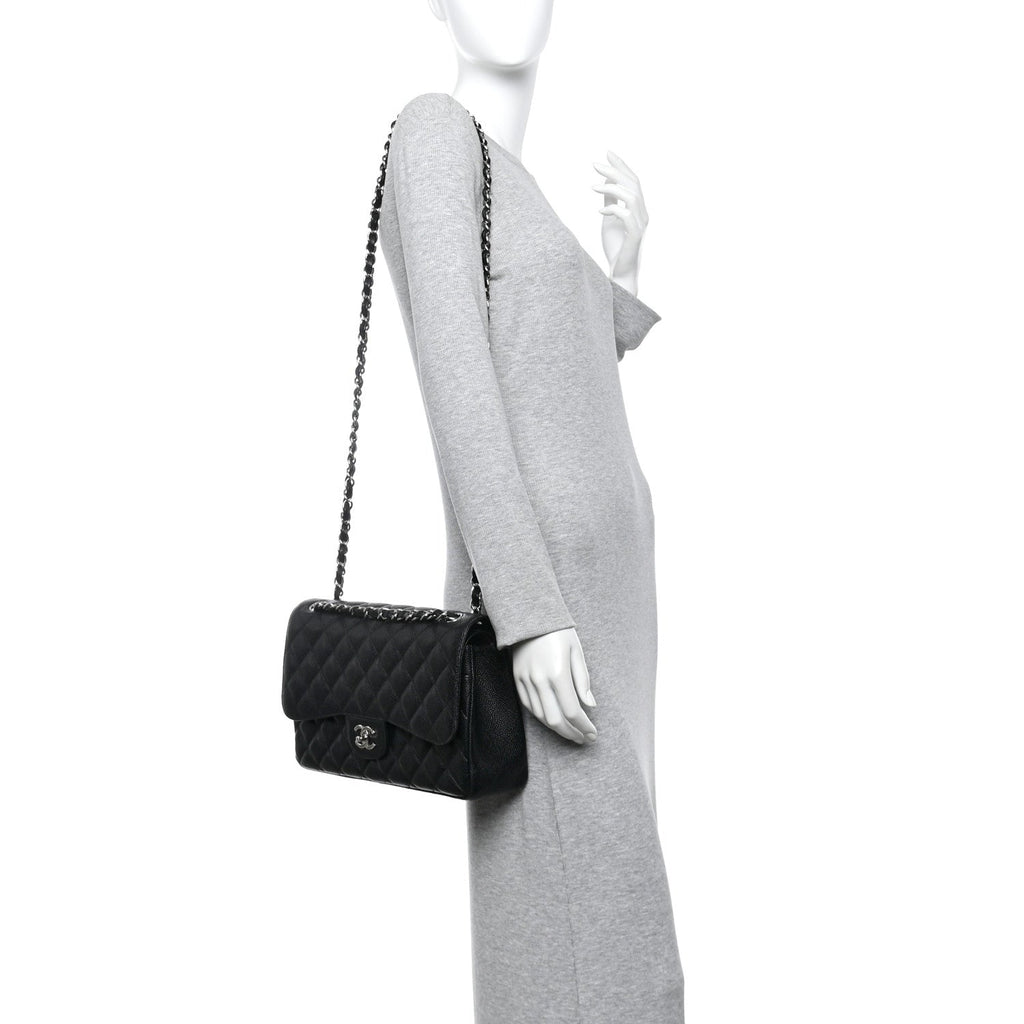 Caviar Quilted Jumbo Double Flap Black At My store