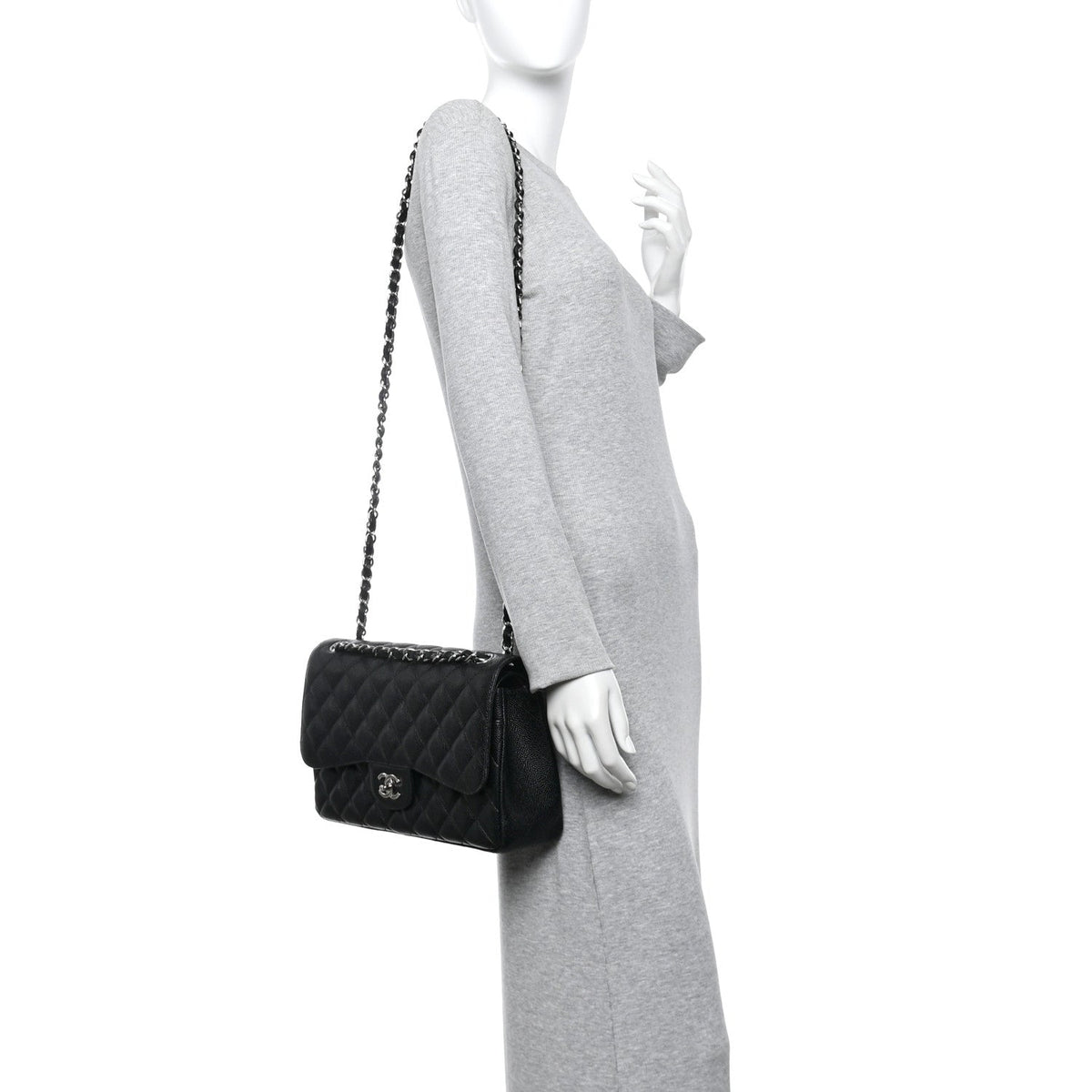 Caviar Quilted Jumbo Double Flap Black At My store