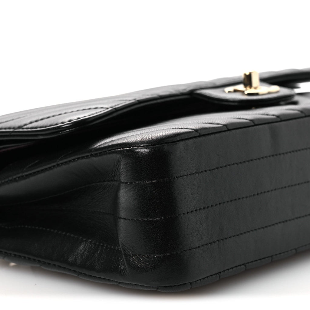 Lambskin Chevron Quilted Medium Double Flap Black At My store