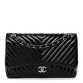 Patent Chevron Quilted Jumbo Double Flap Black At My store