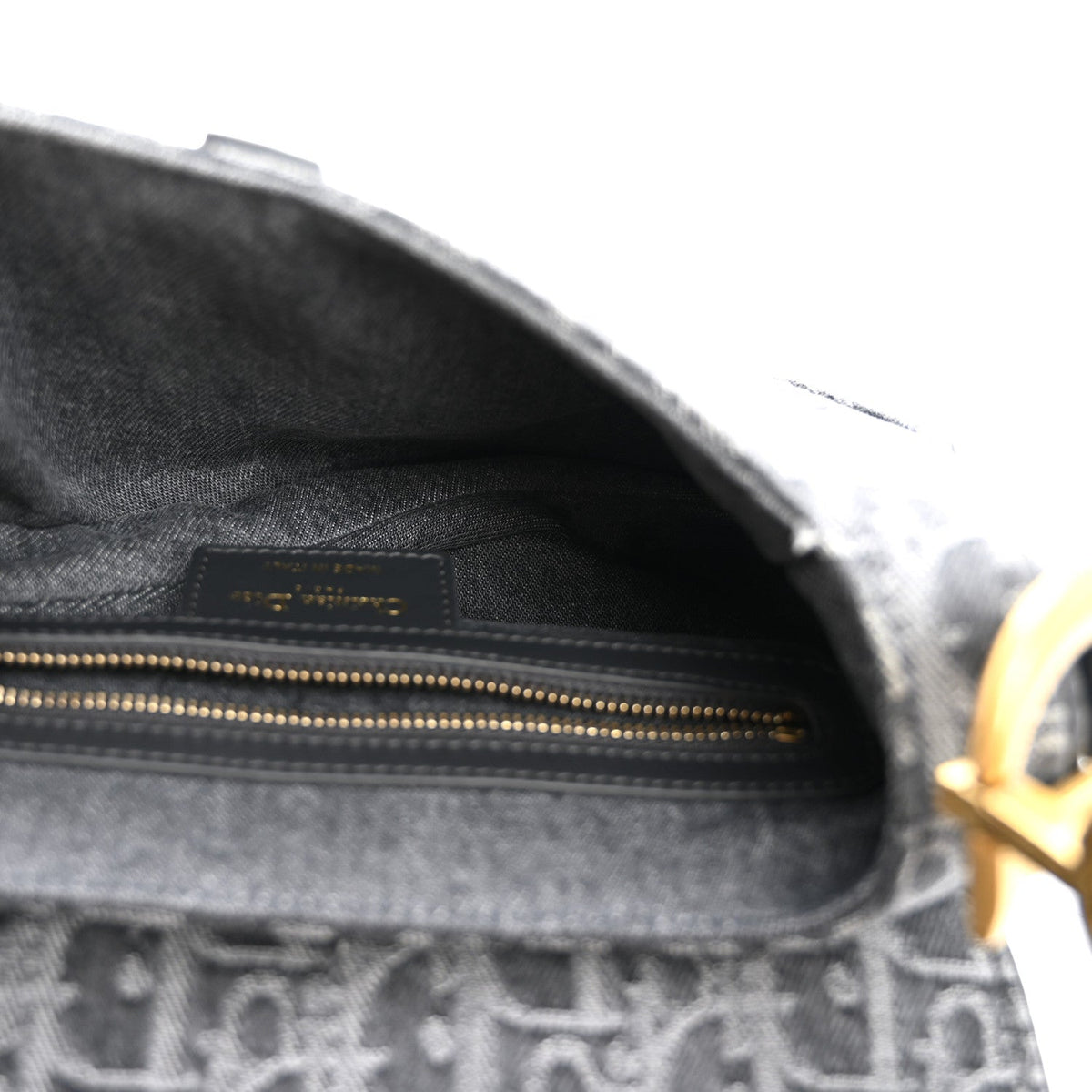 Denim Oblique Jacquard Saddle Bag With Strap Grey AT My store