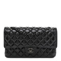 Shiny Crumpled Calfskin Quilted Medium Double Flap So Black At My store