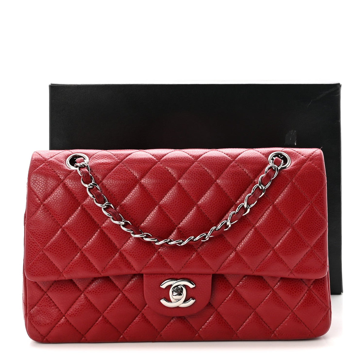 Caviar Quilted Medium Double Flap Red At My store