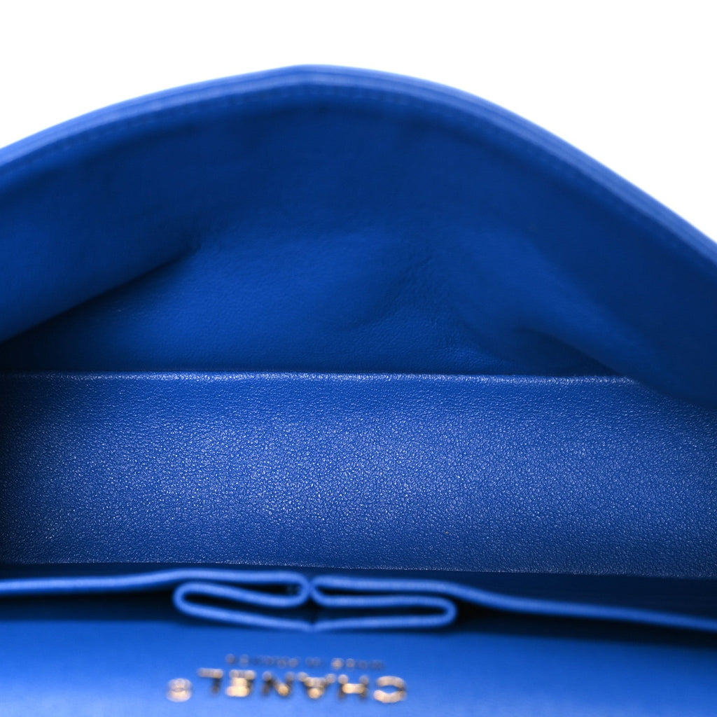 Lambskin Quilted Medium Double Flap Blue At My store