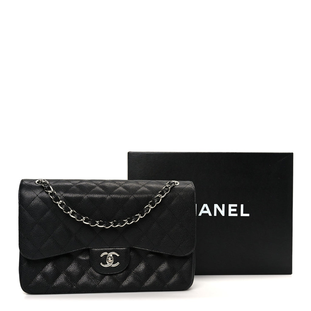 Caviar Quilted Jumbo Double Flap Black At My store