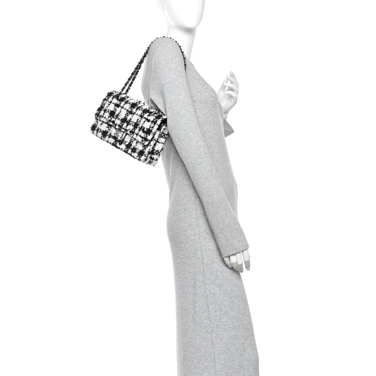 Tweed Sequin Quilted Medium Double Flap Black White At My store