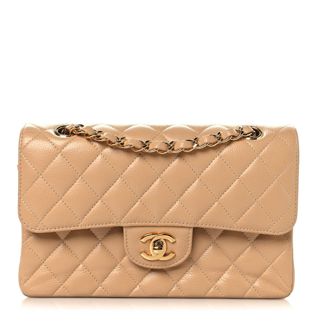 Caviar Quilted Small Double Flap Beige At My store
