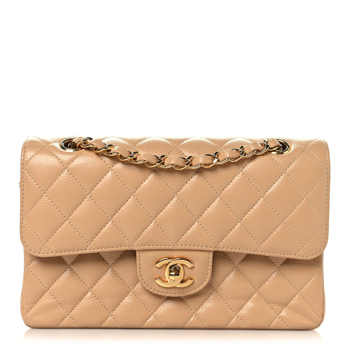 Caviar Quilted Small Double Flap Beige At My store