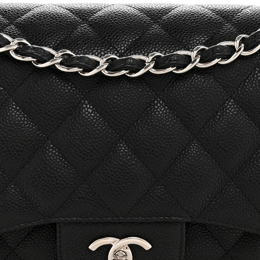 Caviar Quilted Jumbo Double Flap Black At My store