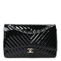 Patent Chevron Quilted Jumbo Double Flap Black At My store