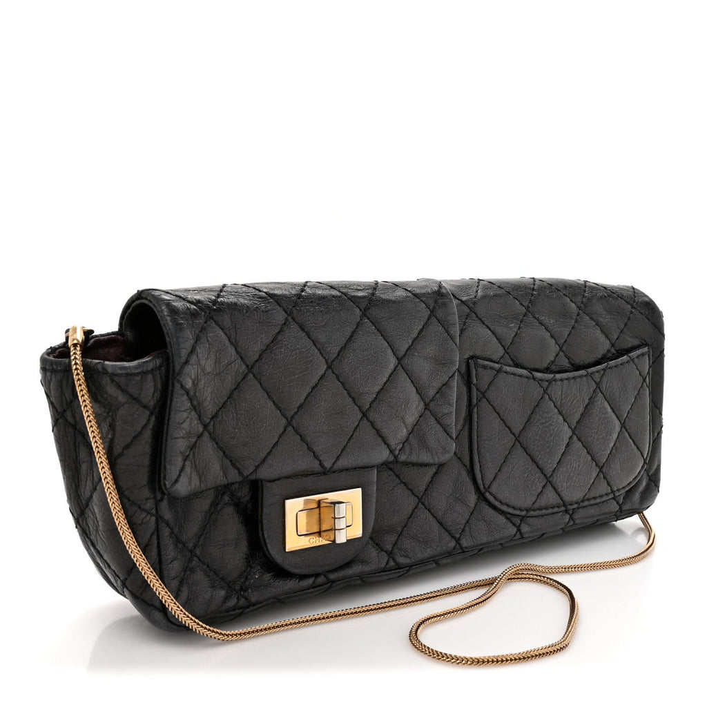 Glazed Calfskin Quilted Reissue Double Flap Clutch Black At My store