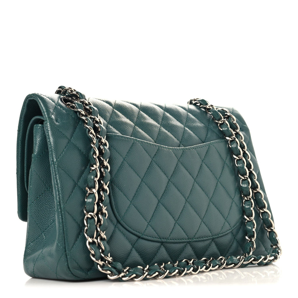 Caviar Quilted Medium Double Flap Green At My store