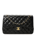 Lambskin Quilted Jumbo Double Flap Black At My store