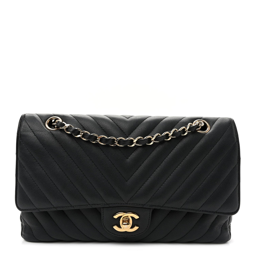 Matte Caviar Chevron Quilted Medium Double Flap Black At My store
