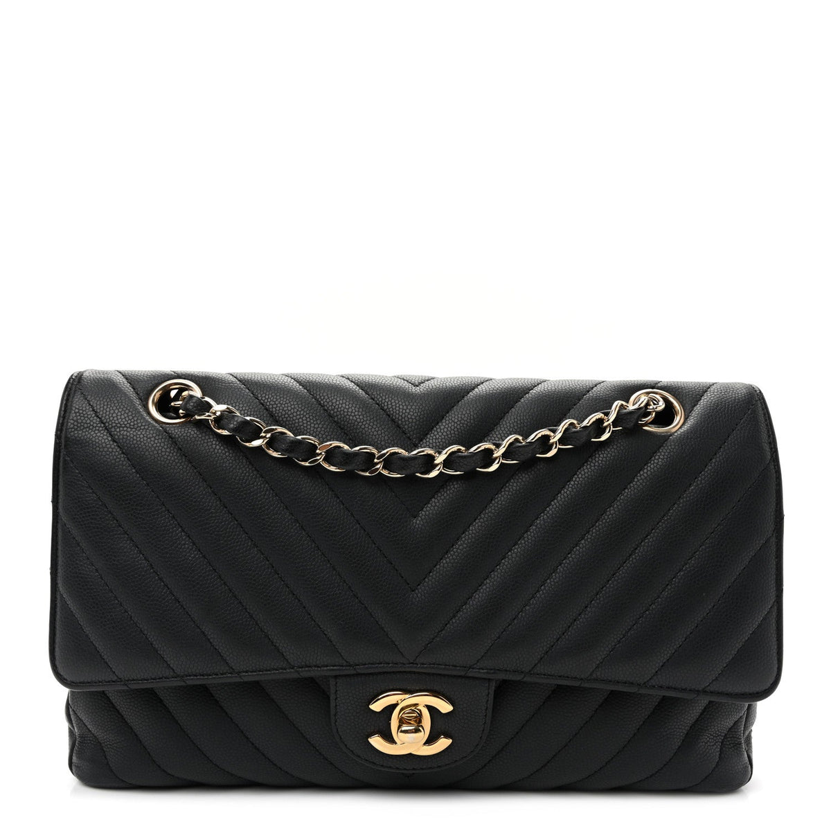 Matte Caviar Chevron Quilted Medium Double Flap Black At My store