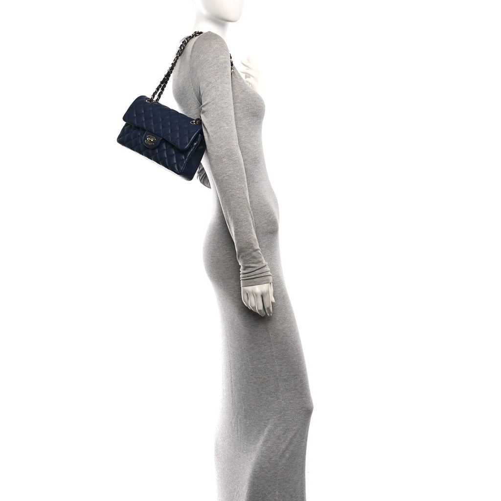 Caviar Quilted Small Double Flap Navy At My store