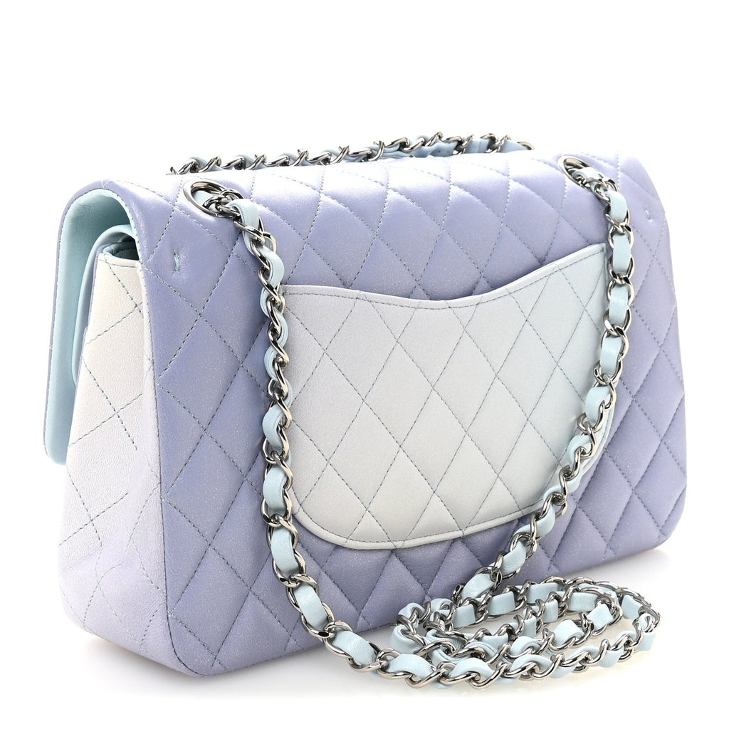 Perforated Lambskin Quilted Medium Double Flap Light Blue Light Purple White At My store