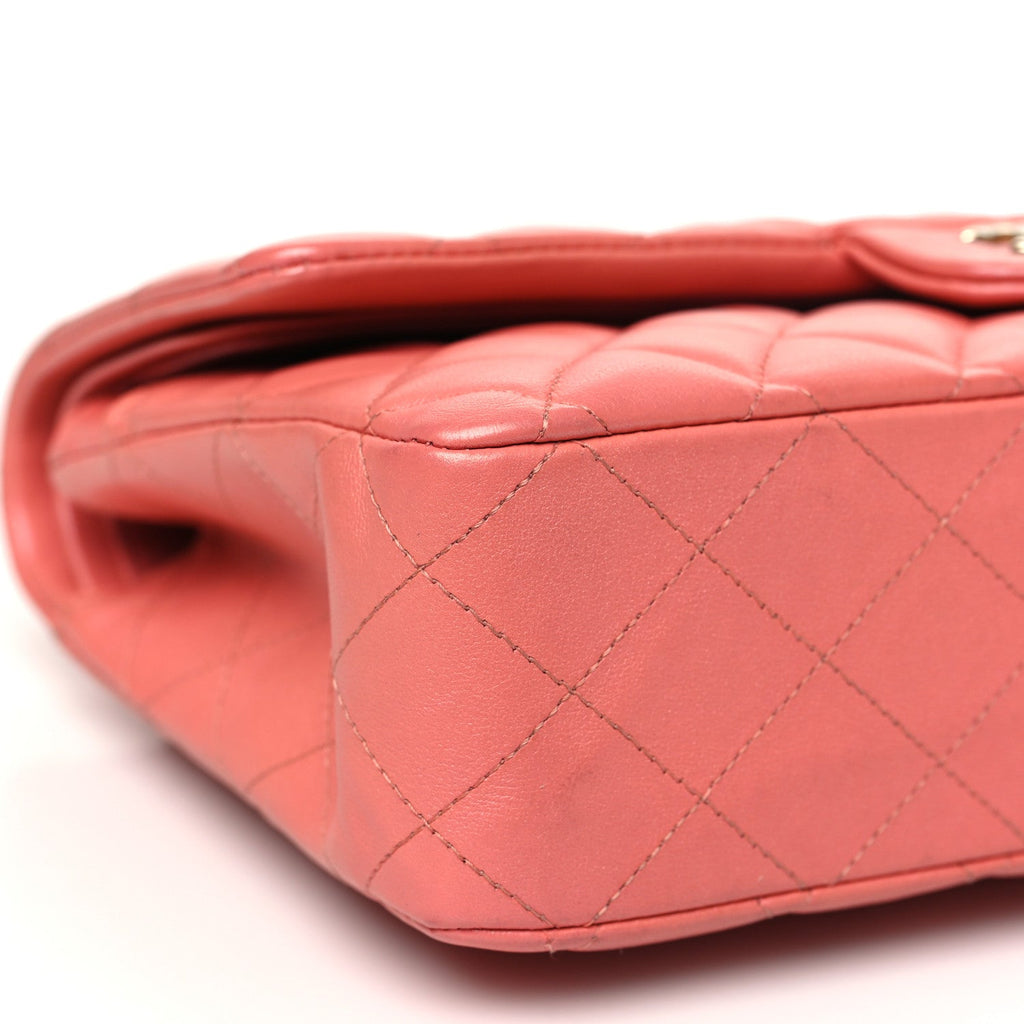Iridescent Lambskin Quilted Medium Double Flap Pink At My store