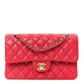 Caviar Quilted Small Double Flap Dark Pink At My store