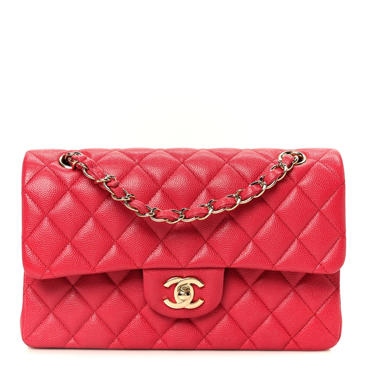 Caviar Quilted Small Double Flap Dark Pink At My store