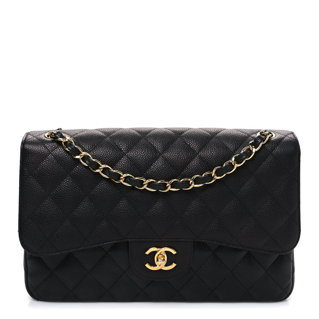 Caviar Quilted Jumbo Double Flap Black At My store