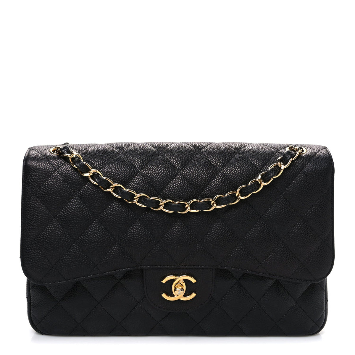 Caviar Quilted Jumbo Double Flap Black At My store