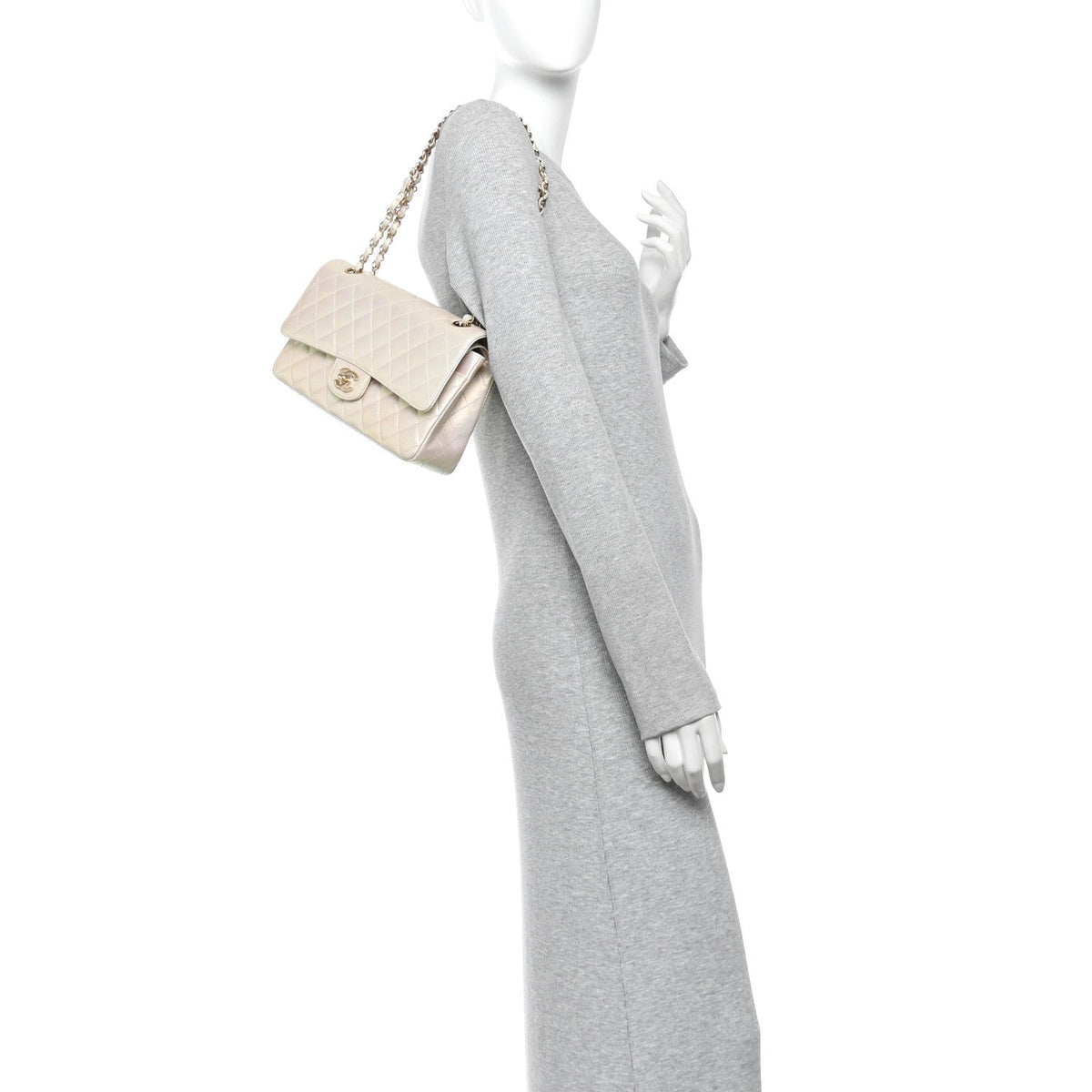Iridescent Lambskin Quilted Medium Double Flap Ivory At My store