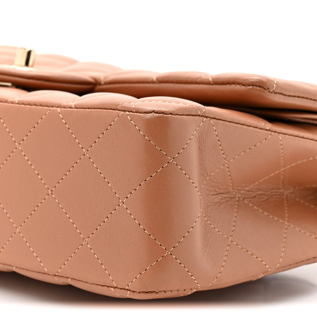 Lambskin Quilted Medium Double Flap Brown At My store