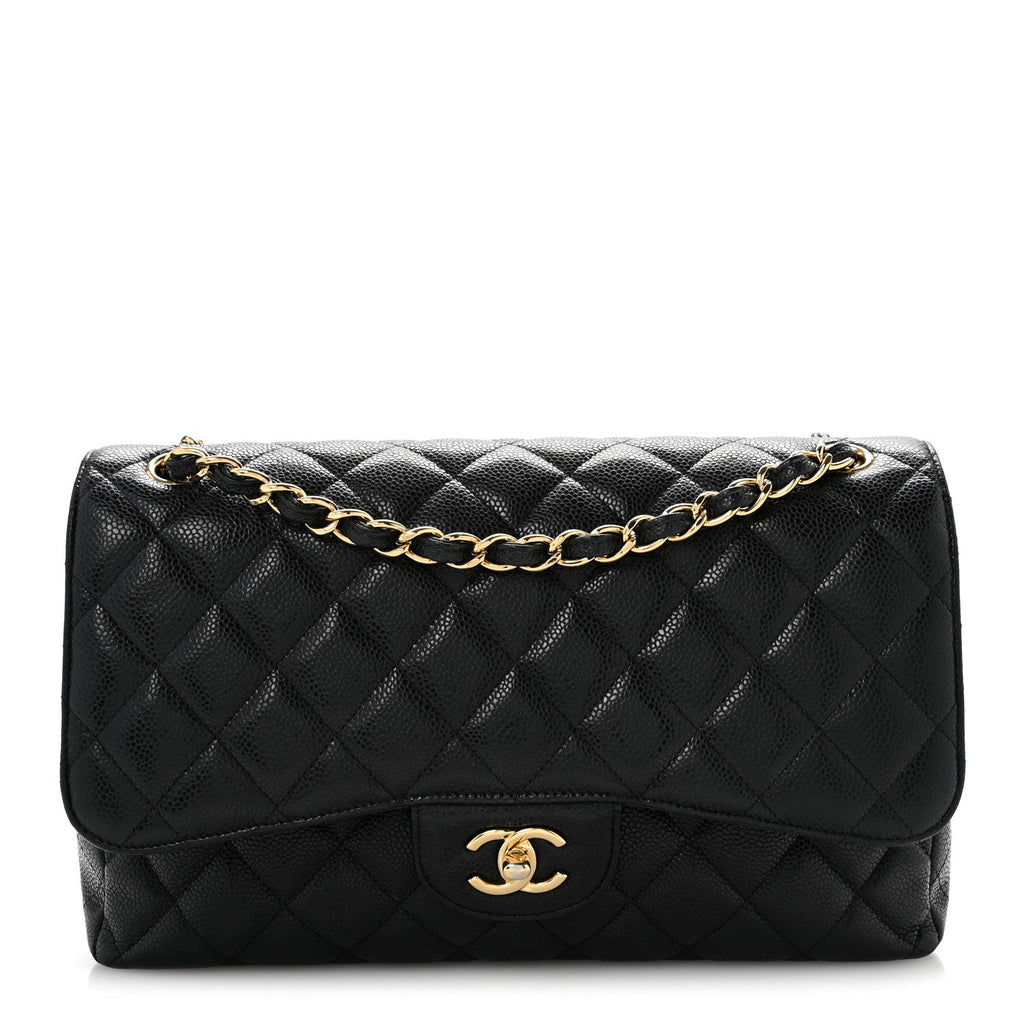 Caviar Quilted Jumbo Double Flap Black At My store