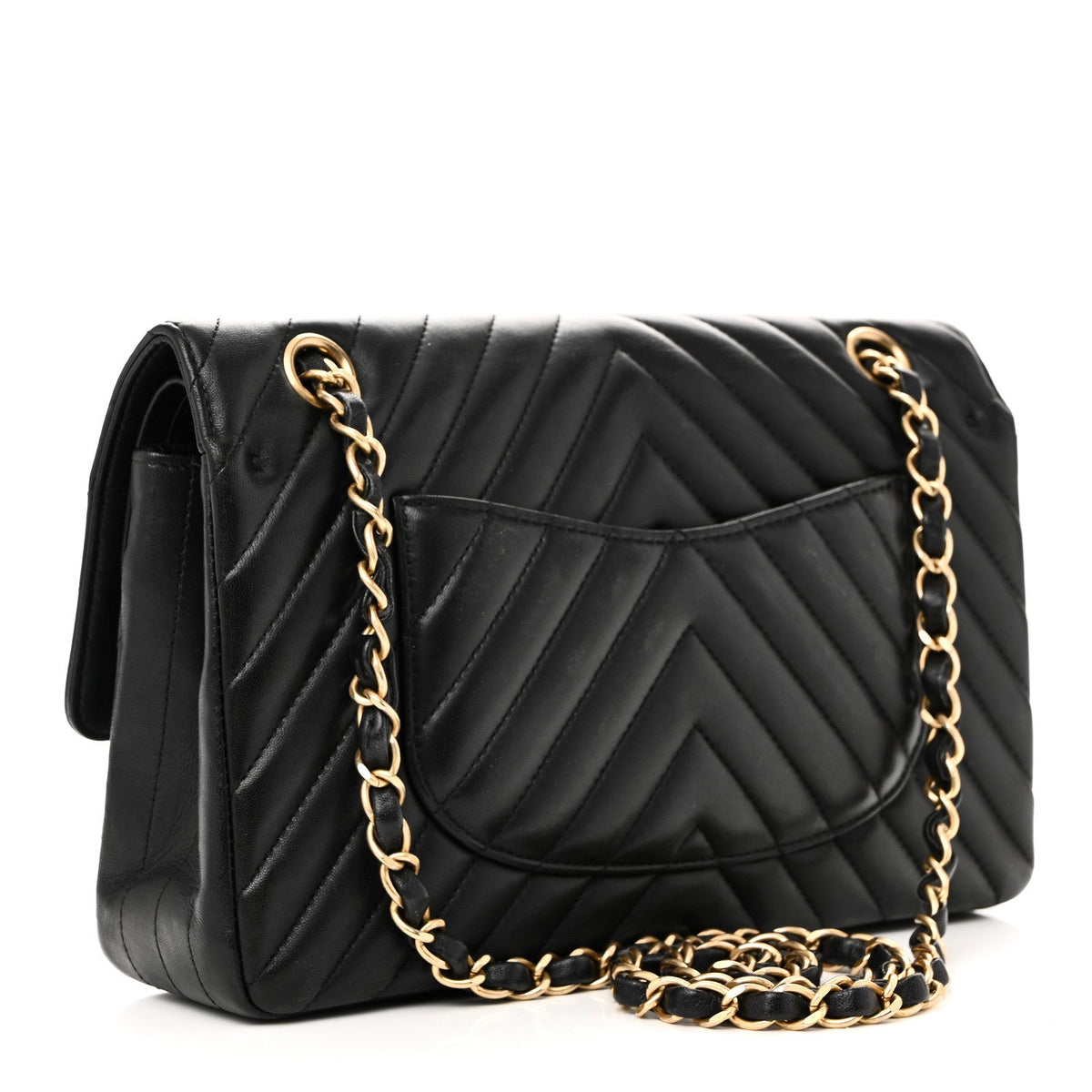 Lambskin Chevron Quilted Medium Double Flap Black At My store