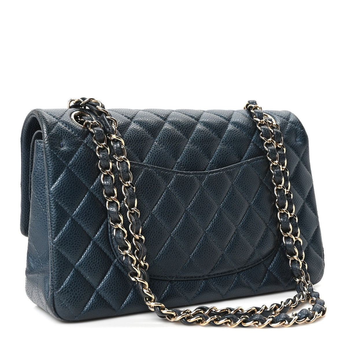 Metallic Caviar Quilted Medium Double Flap Dark Blue At My store