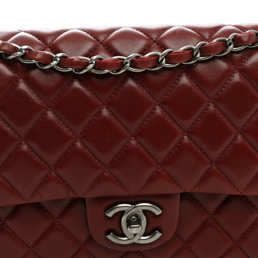 Lambskin Quilted Medium Double Flap Burgundy At My store