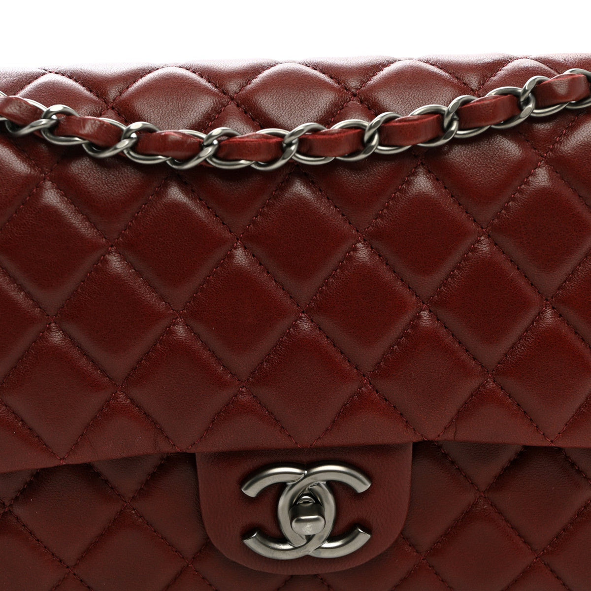 Lambskin Quilted Medium Double Flap Burgundy At My store