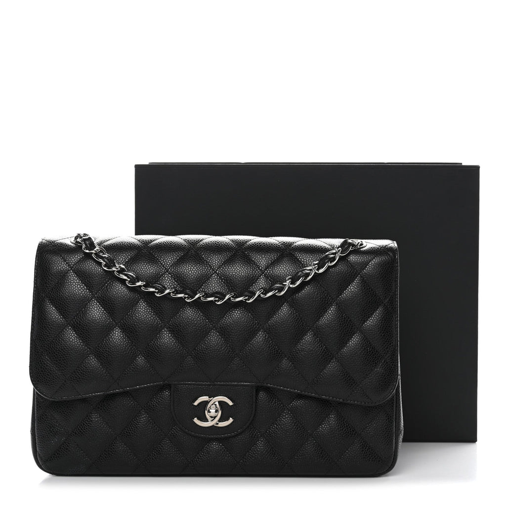 Caviar Quilted Jumbo Double Flap Black At My store