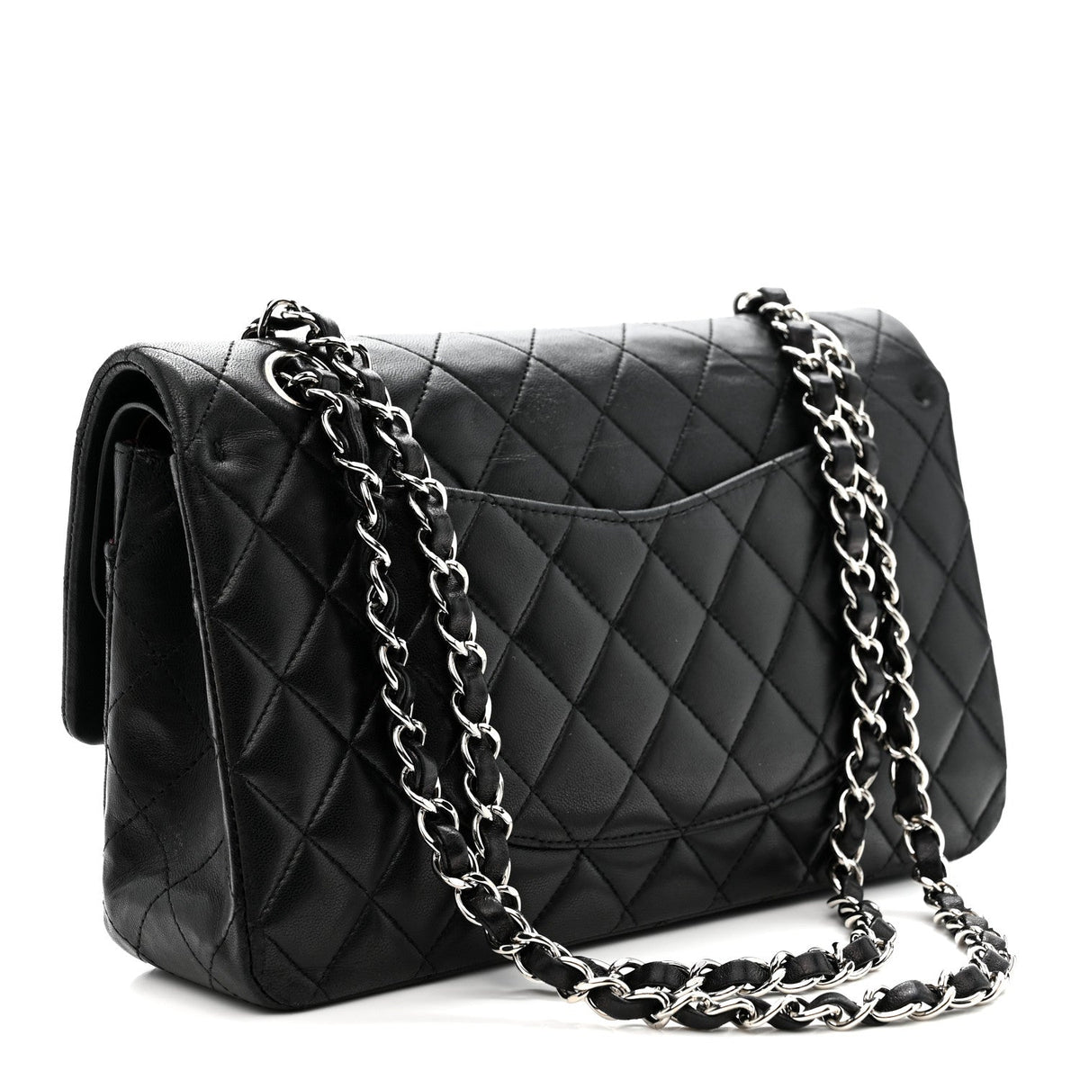 Lambskin Quilted Medium Double Flap Black At My store