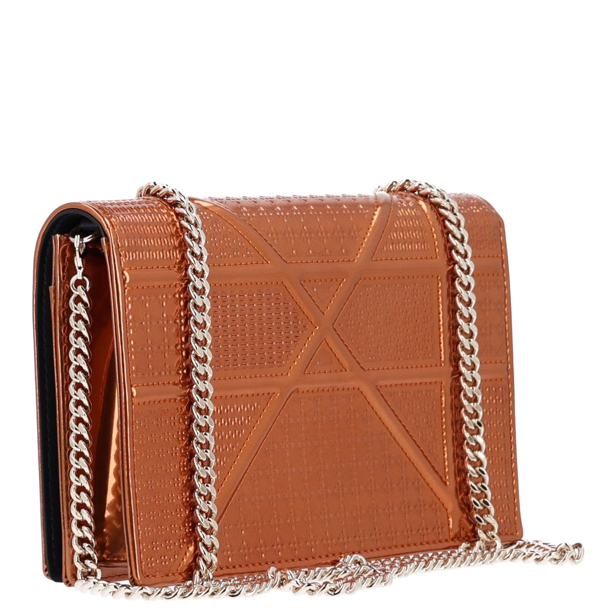 Metallic Patent Micro-Cannage Diorama Wallet on Chain Pouch Orange AT My store