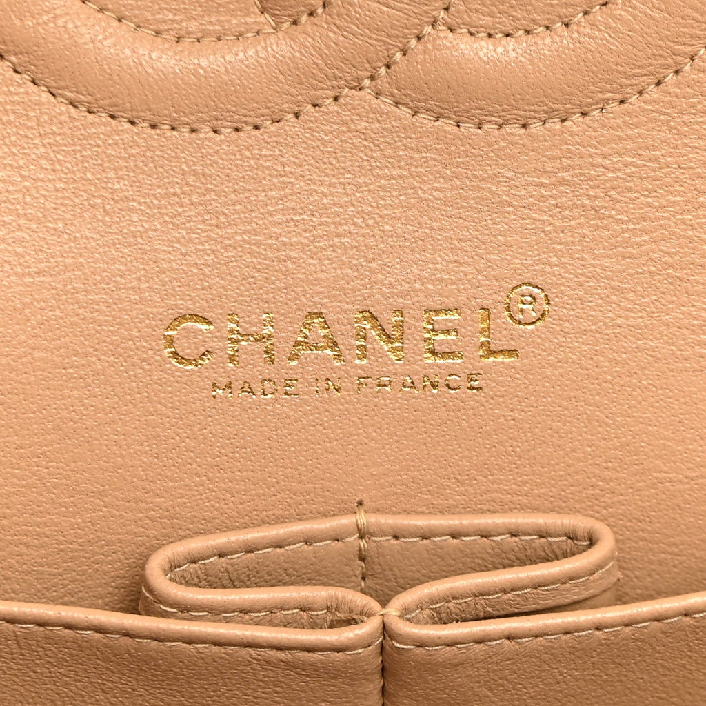 Lambskin Quilted Medium Double Flap Beige At My store