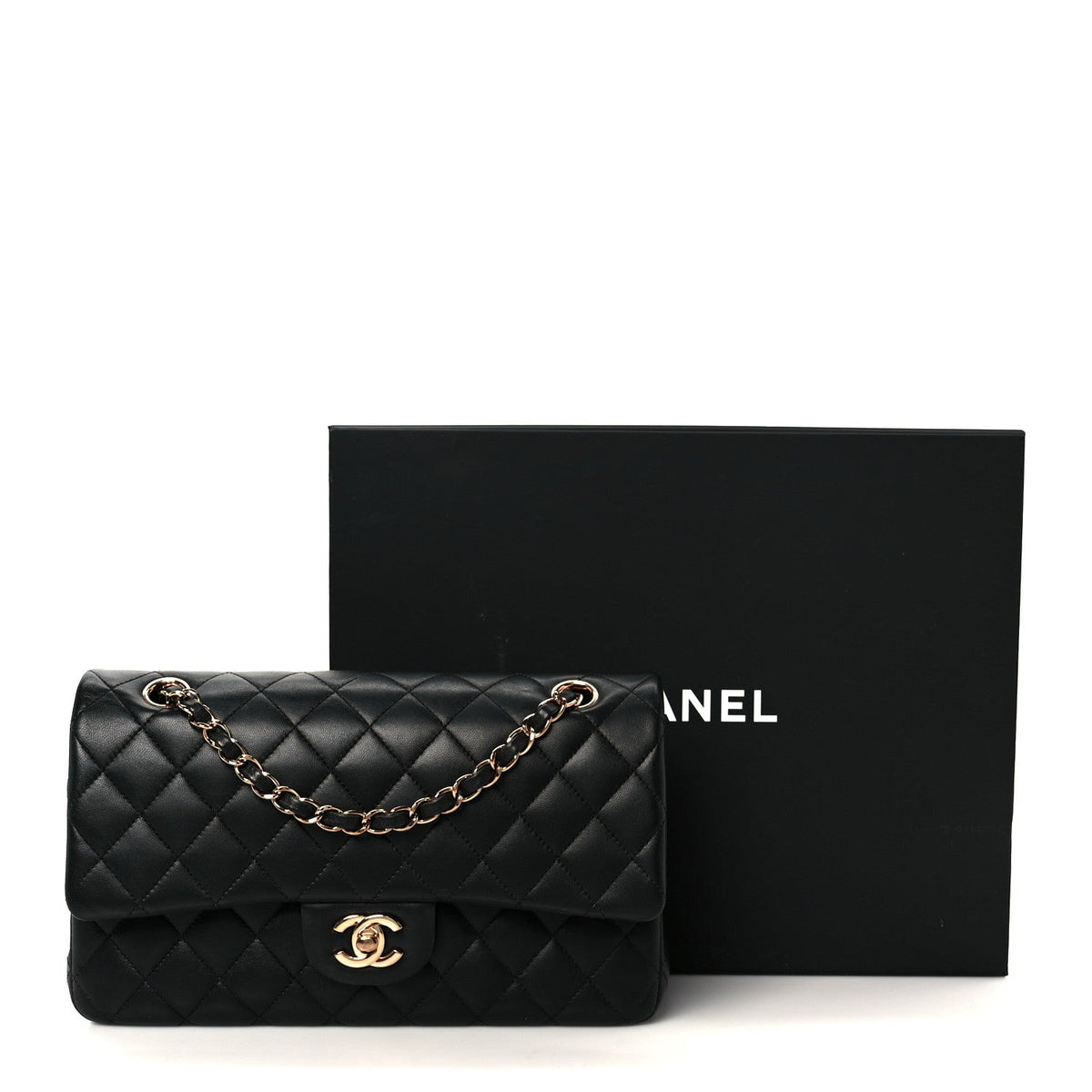 Lambskin Quilted Medium Double Flap Black At My store