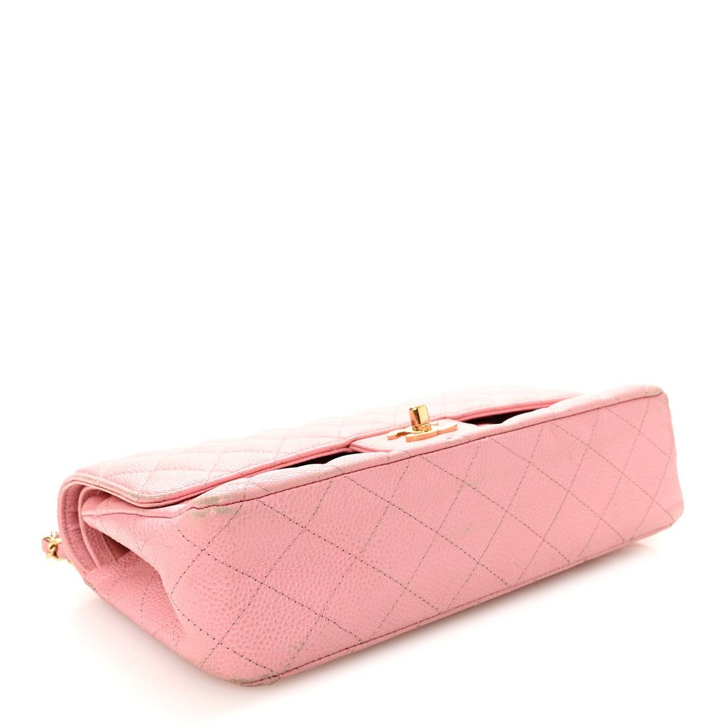 Caviar Quilted Medium Double Flap Light Pink At My store