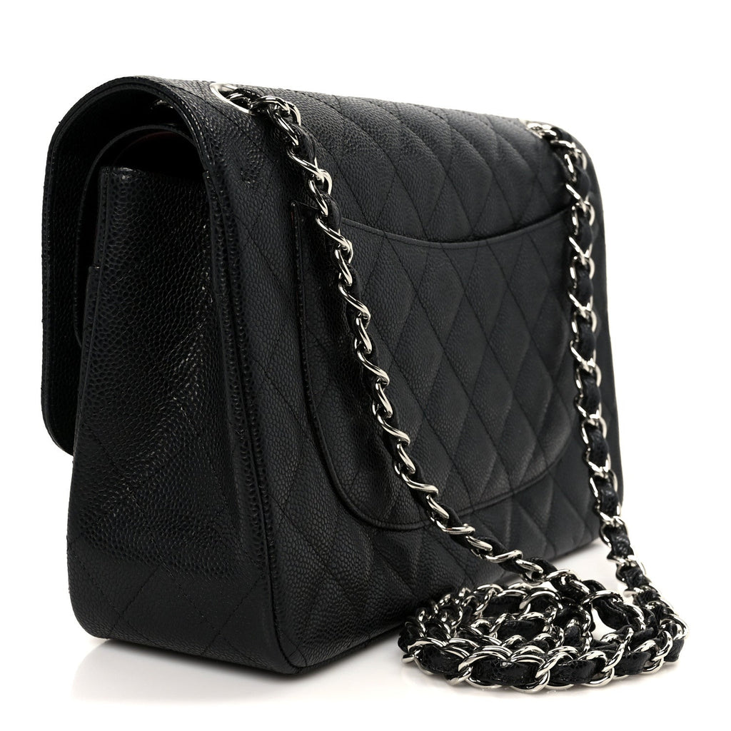 Caviar Quilted Jumbo Double Flap Black At My store