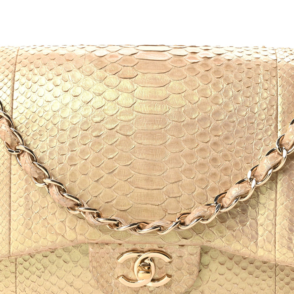 Metallic Snakeskin Jumbo Double Flap Light Beige At My store