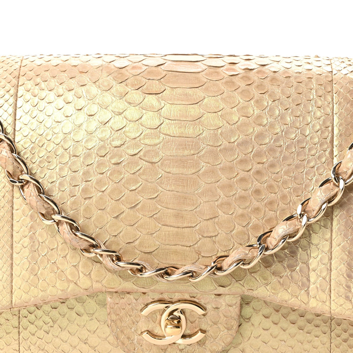 Metallic Snakeskin Jumbo Double Flap Light Beige At My store