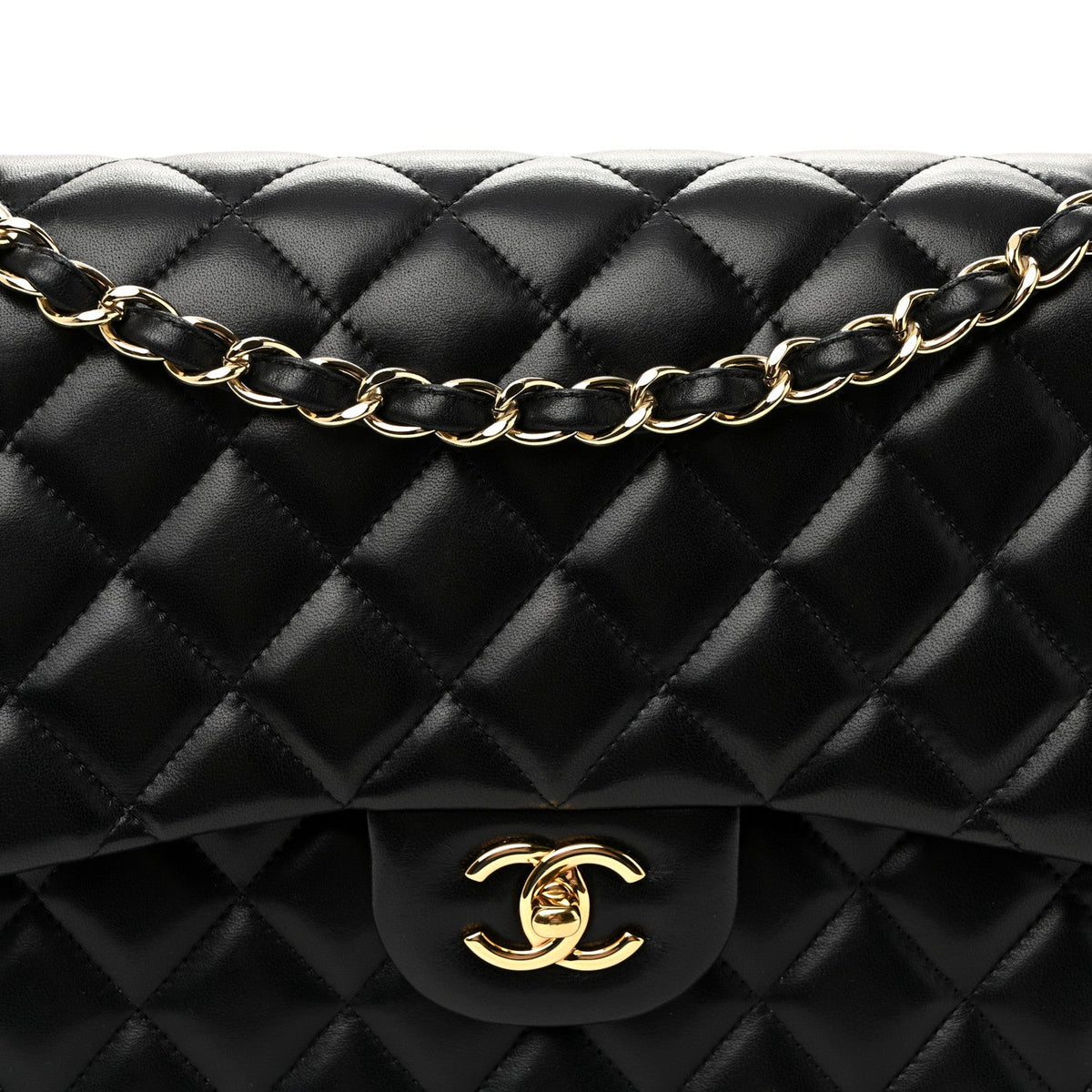 Lambskin Quilted Jumbo Double Flap Black At My store