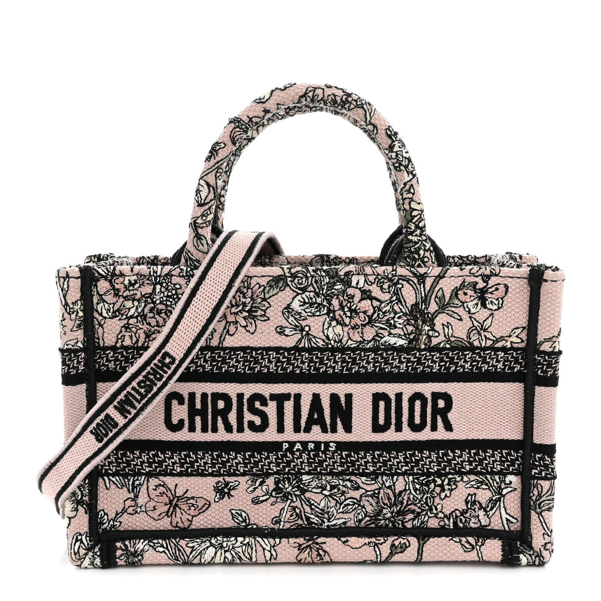 Canvas Embroidered Mini Book Tote With Strap Pink Multicolor AT My store
