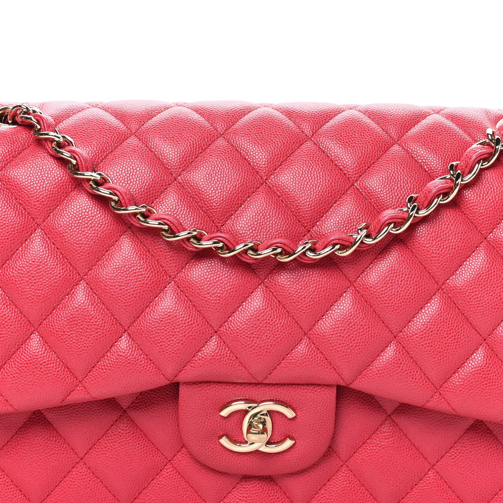 Caviar Quilted Jumbo Double Flap Dark Pink At My store