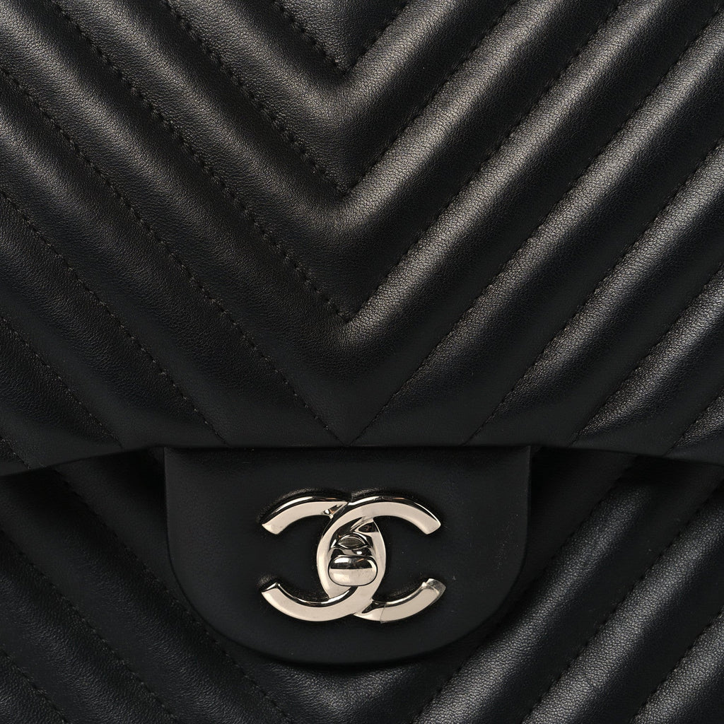 Lambskin Chevron Quilted Jumbo Double Flap Black At My store