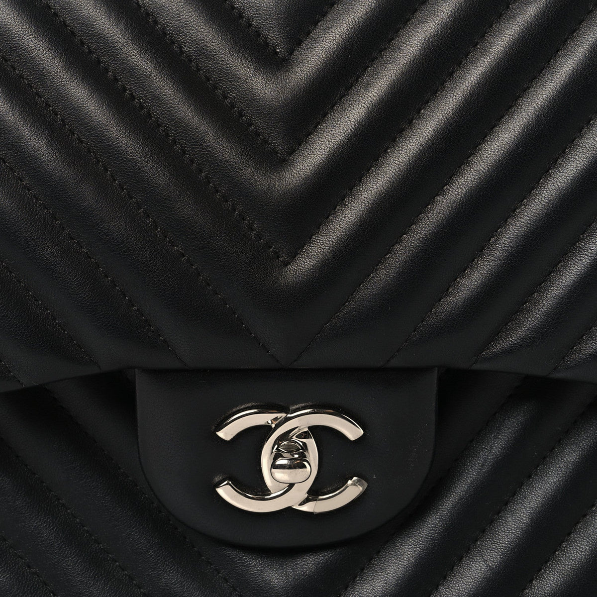 Lambskin Chevron Quilted Jumbo Double Flap Black At My store