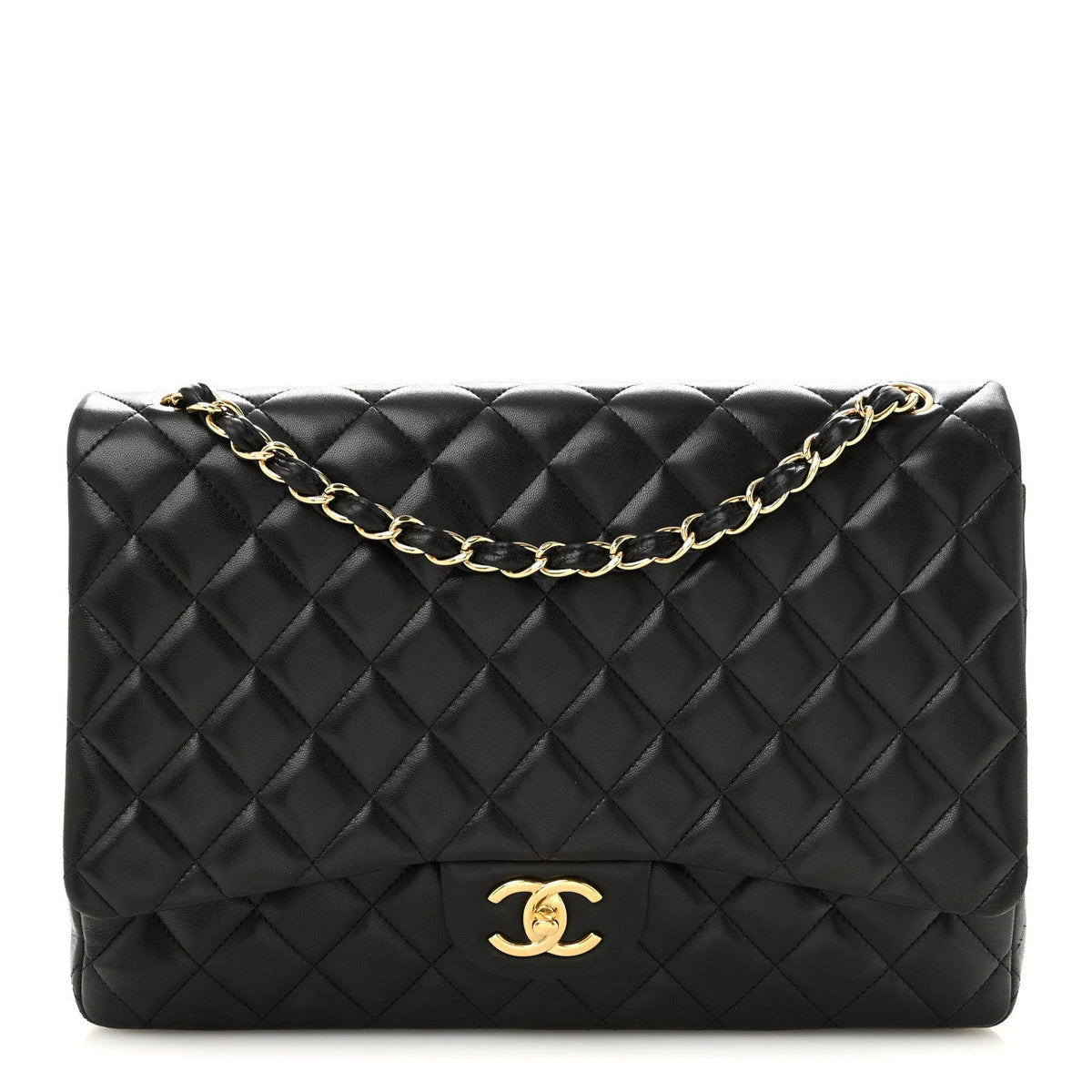 Lambskin Quilted Maxi Double Flap Black At My store